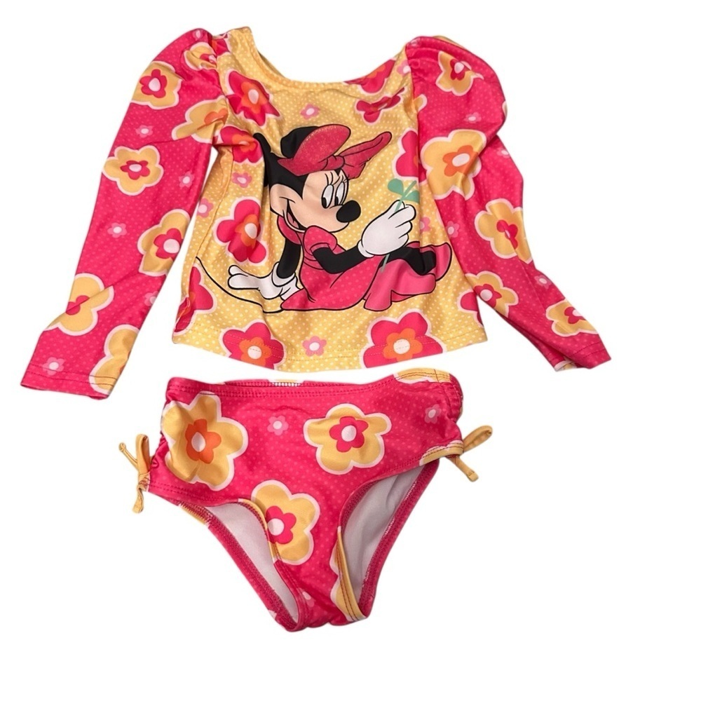 Disney Minnie Mouse Pink and Yellow Rashguard Set
